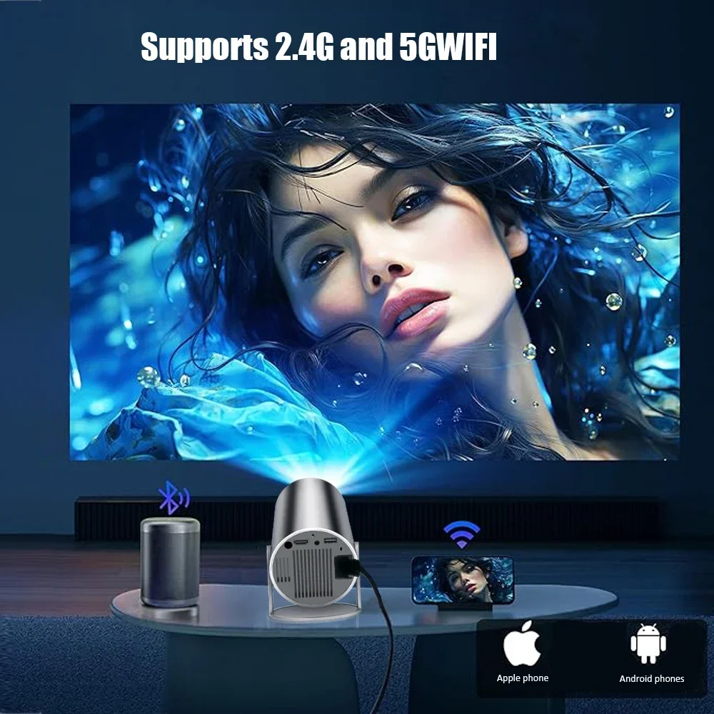 جهاز عرض ديتونج الصغير بدقة 1080 بكسل مع 270 ° دعامة دوارة 300 ANSI 5G WiFi Bluetooth Auto Keystone Home Projector Hy300 Plus