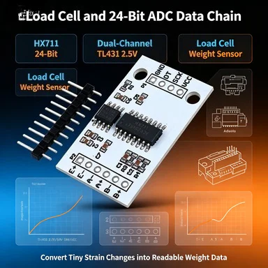 HX711 24-Bit ADC Load Cell Module, Dual-Channel Differential Input with TL431 Precision Reference