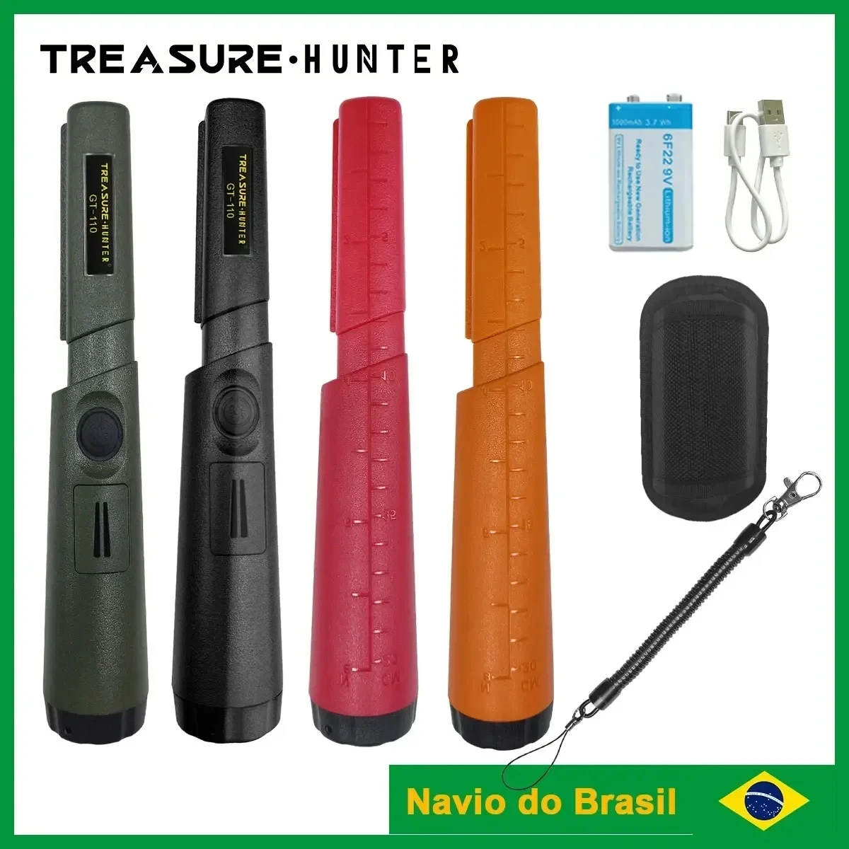 Treasure Hunter GT110 Handheld Metal Detector Pinpointer Waterproof Pointer Probe Metal Pinpointing 360 Degree Scan BR Shipping