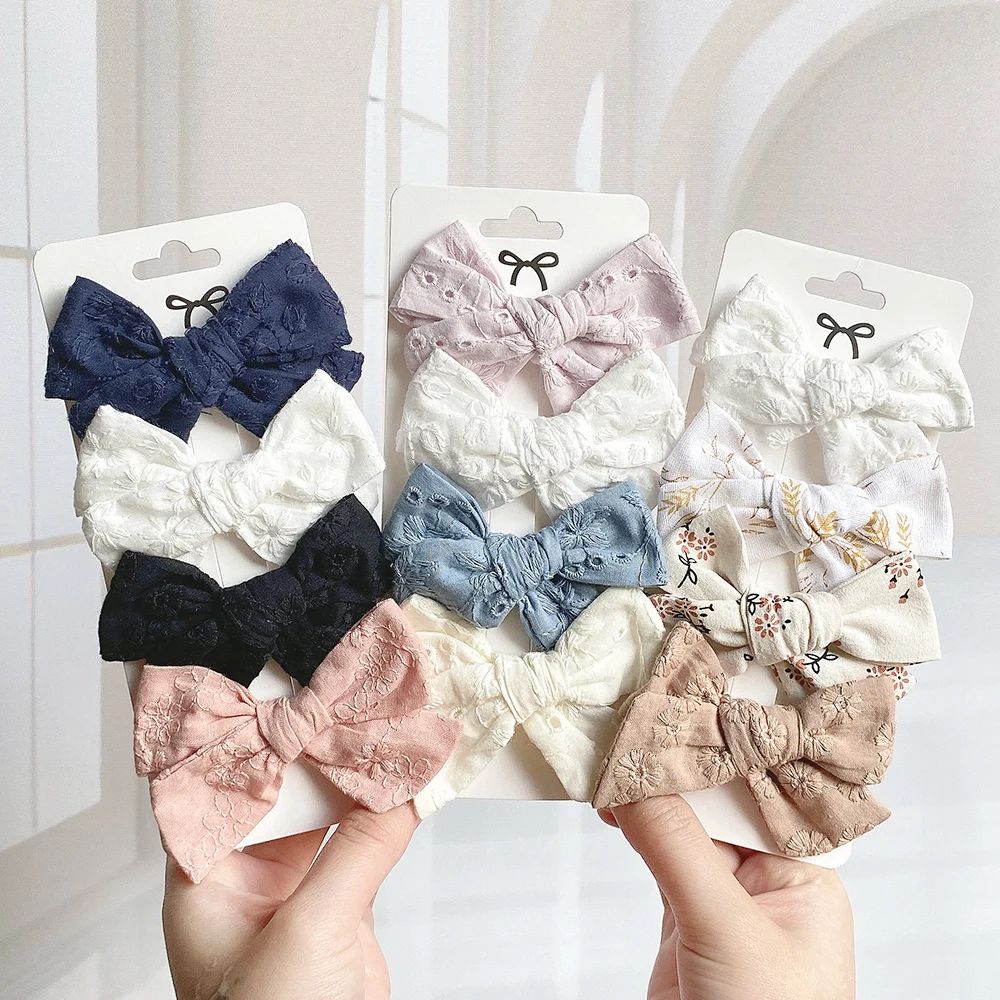 4Pcs/Set Sweet Print Bowknot Hair Clips for Cute Baby Girls Cotton Bows Hairpin Barrette New Headwear Kids Hair Accessories Gift