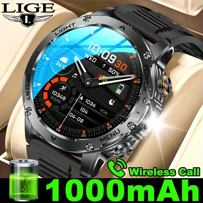 

LIGE 1000mAh Super Capacity Battery Adult Men Smart Watch 1.7-inch Large Screen Bluetooth Call IP68 Waterproof SmartWatch Sports