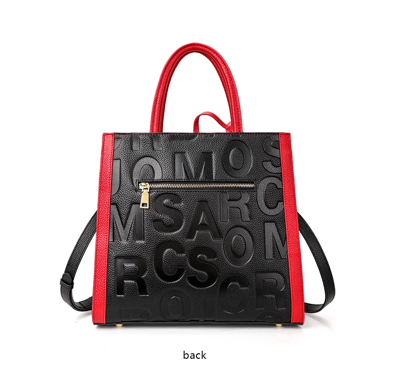 Schwarz-Rote Leder-Tragetasche für Damen mit Geprägtem Alphabet, Verstellbarem Riemen und Mehreren Taschen - Tägliche Crossbody-Shopper-Tasche – Detail 10