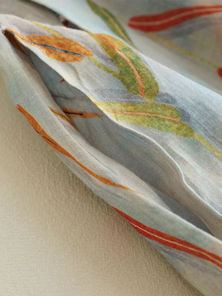 Ele ort Sve 花柄プリント リネン袍 レディース Aラインスカート ロング丈 快適 ゆったり ウエスト通勤 スタイル