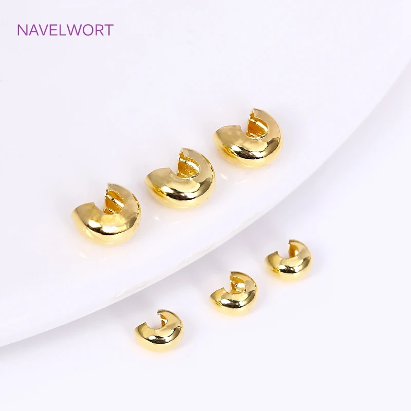 18K Gold Plated Brass Stripe Crimp End Beads Stopper Open Crimp Beads Covers DIY Handmade Crafts Accessories For Jewelry