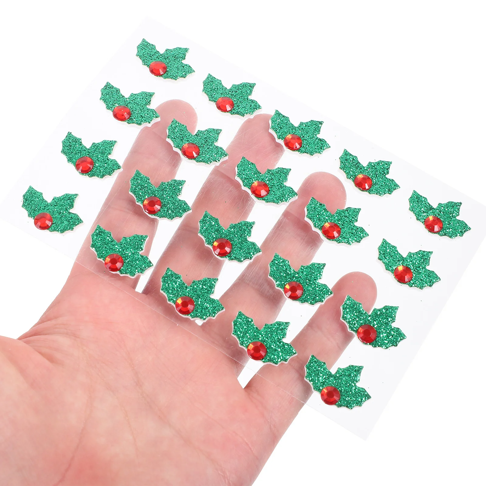 5 fogli adesivi natalizi con agrifoglio verde rosso glitter strass adesivi decorativi dimensionali acrilici per album di carte