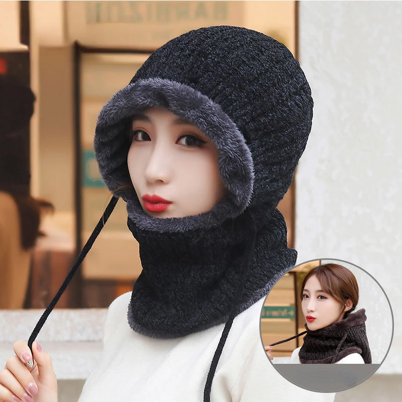 

Зимняя вязаная шапка унисекс, защитная шапка-бини с меховой подкладкой, теплые шапки для мужчин и женщин, шапка-балаклава