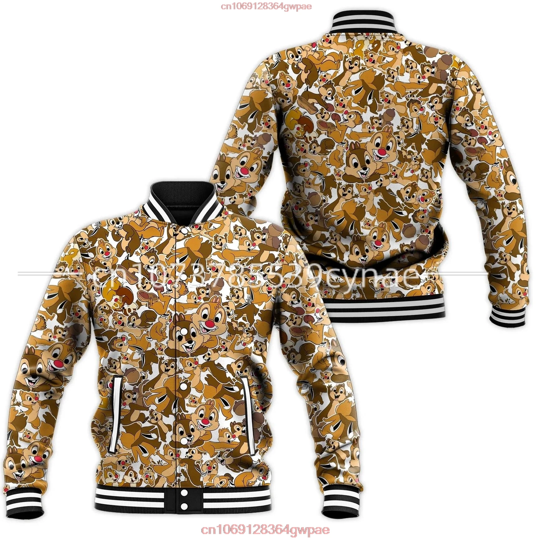 Disney-chaqueta Bomber con estampado de Chip N Dale para hombre y mujer, abrigo de béisbol de dibujos animados, ropa de calle Harajuku, Otoño, 2023
