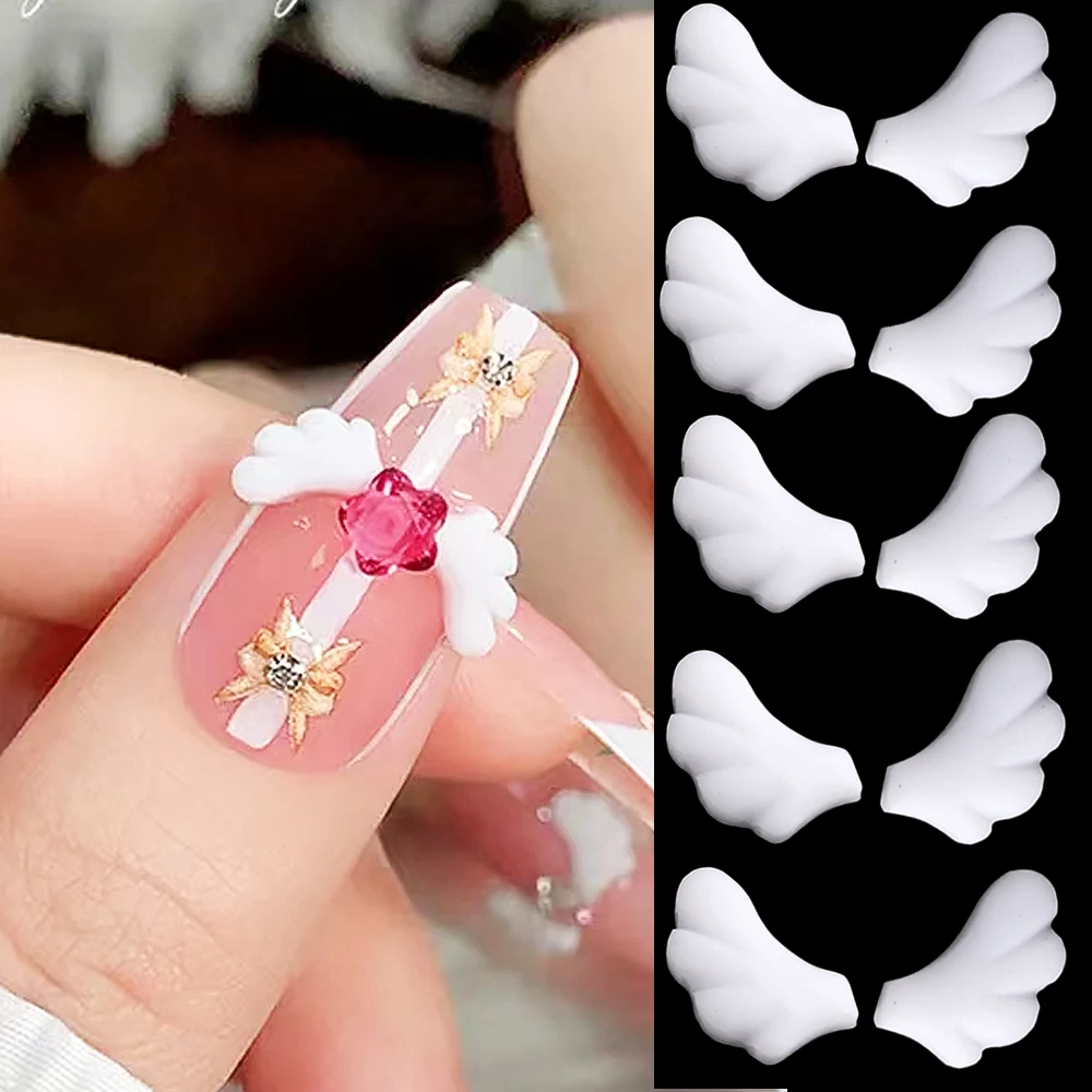 LEBXCB-adornos de alas 3D para uñas, accesorios Kawaii, ala de Ángel blanca, rosa, cristal, luna, estrellas, gemas de corazón, manicura coreana