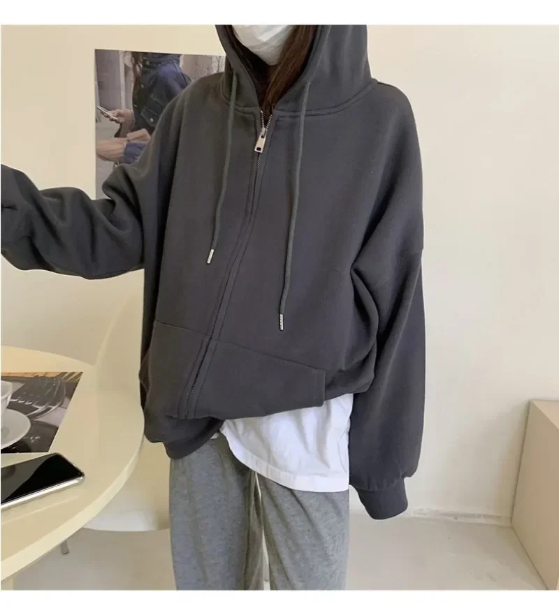 الخريف الشتاء المرأة هوديس Harajuku فضفاض جاكت مزود بغطاء للرأس معطف الكورية موضة عادية زمم البلوز Y2k الشارع الشهير