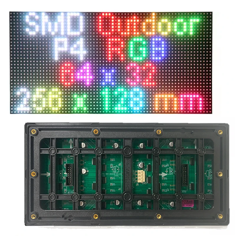 شاشة عرض خارجية كاملة الألوان P4 RGB فيديو ، لوحة مصفوفة 64 × 32 بكسل ، مصباح SMD1921 ، تحديث ، 8 مسح ، 256 × 128 مم