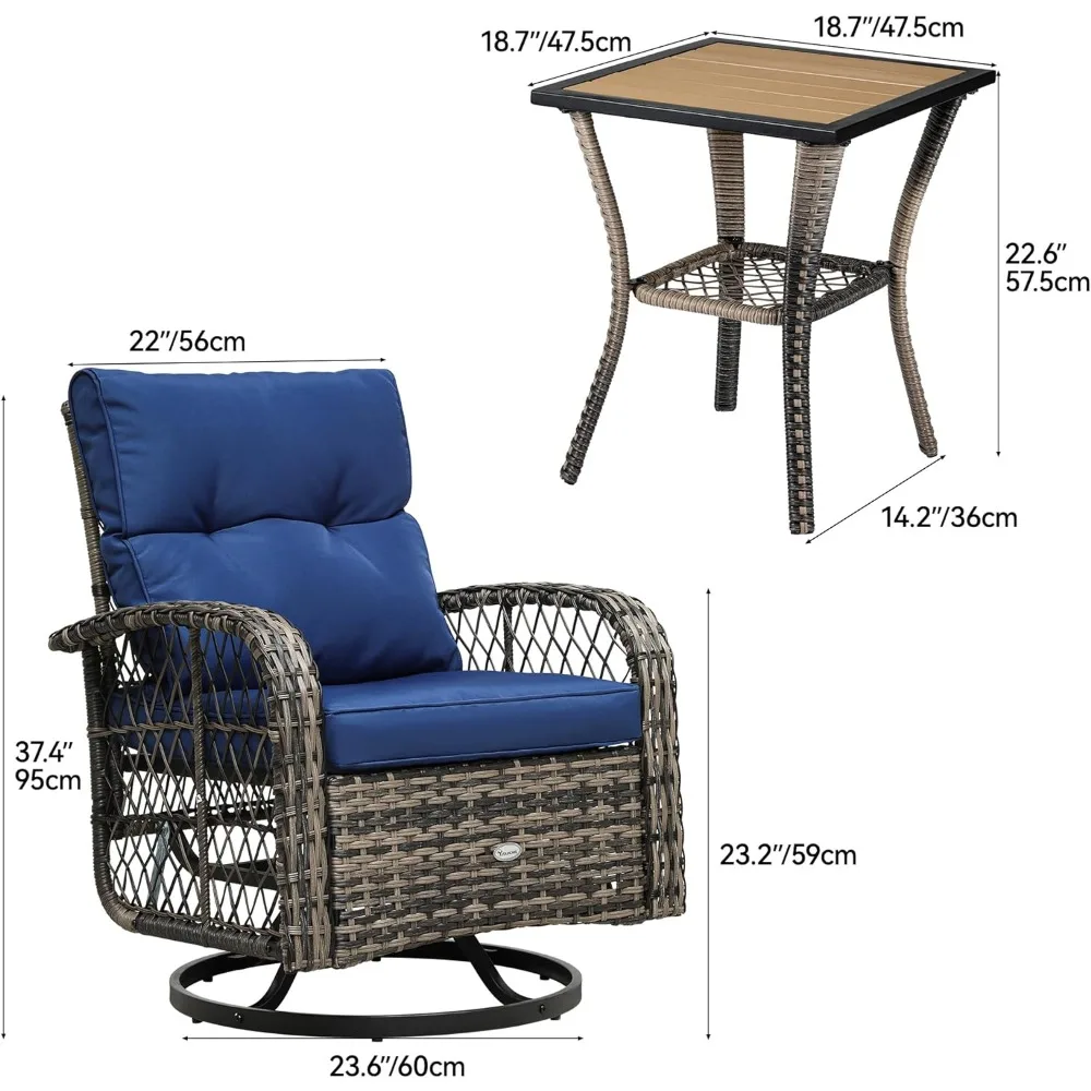 Mecedora giratoria de mimbre para exteriores, muebles de conversación para jardín y Patio trasero, 3 piezas