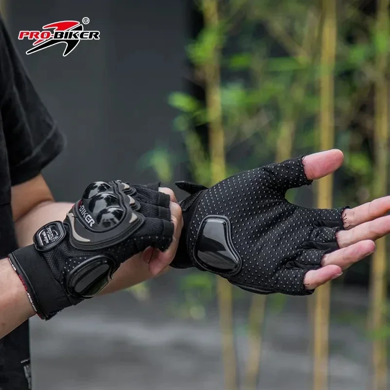 PRO-BIKER รถจักรยานยนต์ Half Finger ถุงมือผู้ชายผู้หญิงตาข่าย Breathable Anti SLIP Off Road Racing ถุงมือ Moto Fingerless ถุงมือ