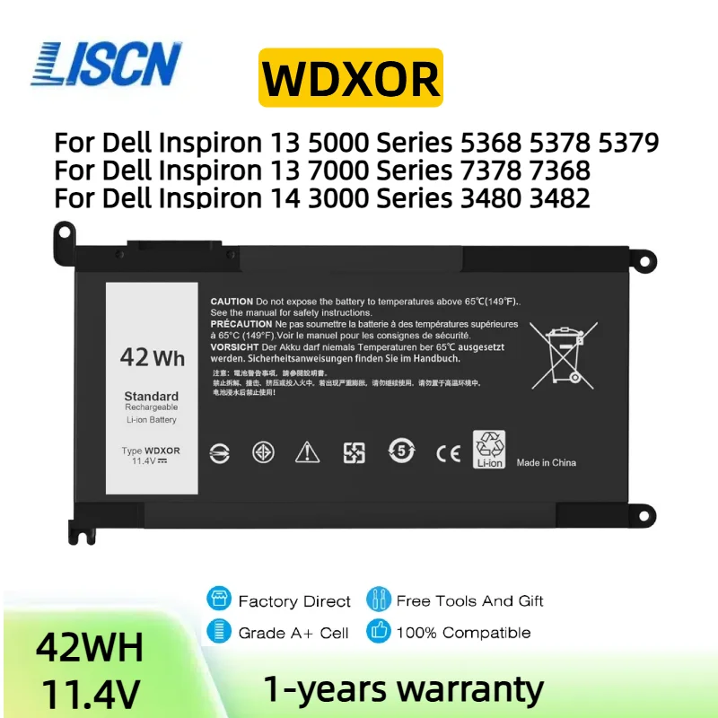 WDXOR 42Wh For DELL Vostro 14 5468 15 5568 Inspiron 13 5368 5378 5379 5767 7579 Latitude P58F FC92N 3CRH3 T2JX4 WDX0R Laptop Ba