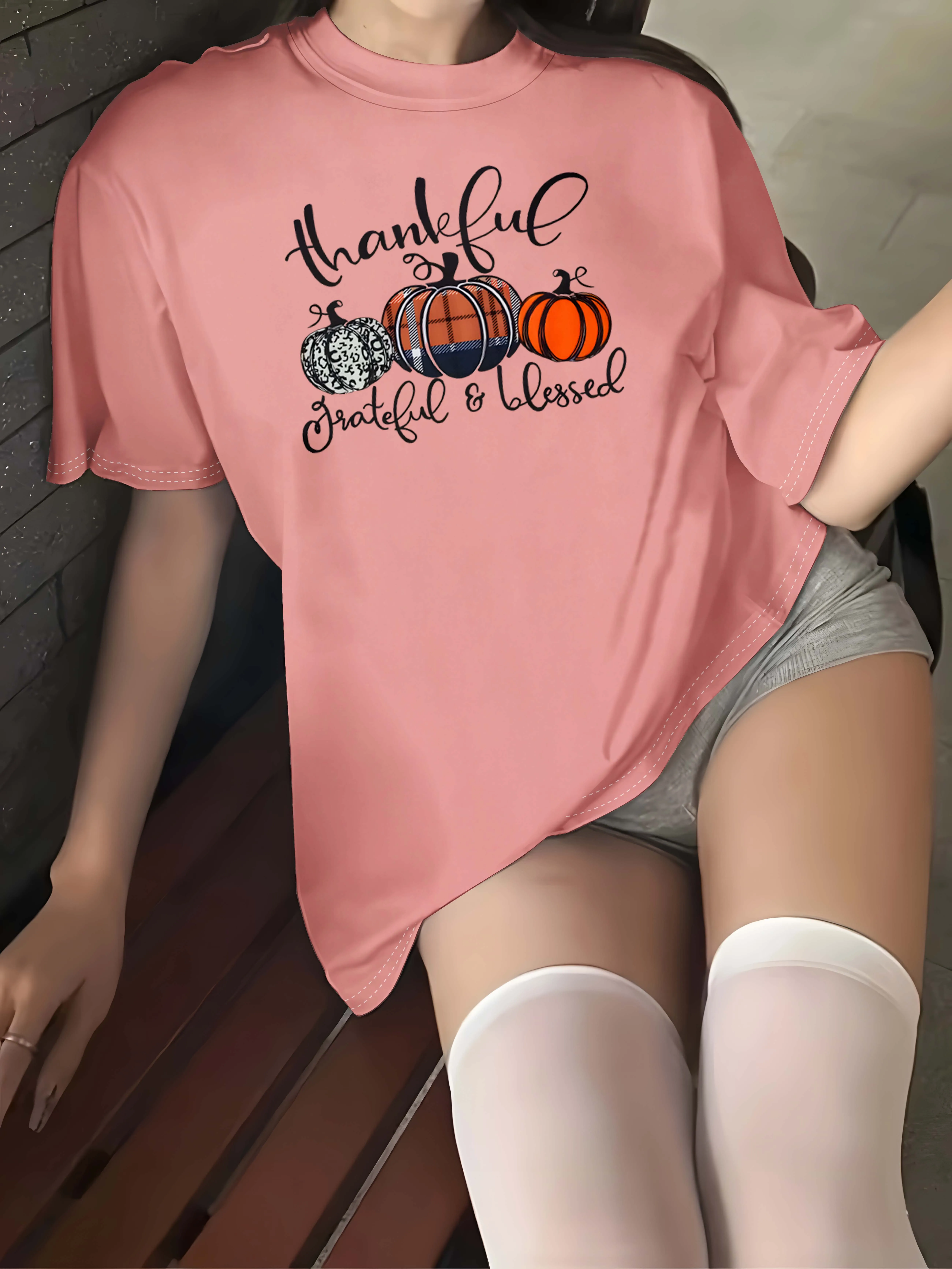Plus Size Stylish Garment With Pumpkin And Inspirational Phrases For Fall