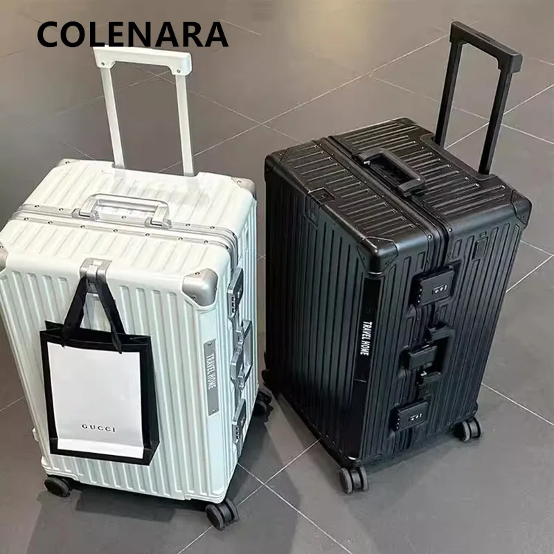 COLENARA Suitcase on Wheels Aluminum Frame Trolley Case Large Capacity Password Case Student 24