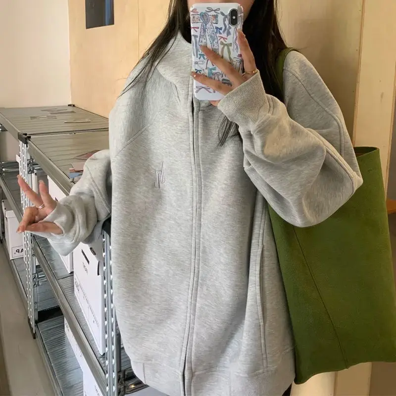 

Deeptown Harajuku Hoodies Women Oversized Autumn Winter Vintage Grey Hooded Zip-up Sweatshirts Korean Fashion Casual Streetwear