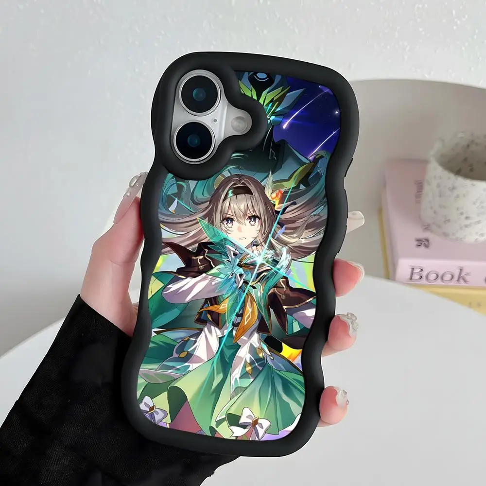 

HSR Firefly Phone Case for iPhone 17 16 15 14 13 12 11 Air Pro Max Plus Black Soft TPU Wavy Edge Cover