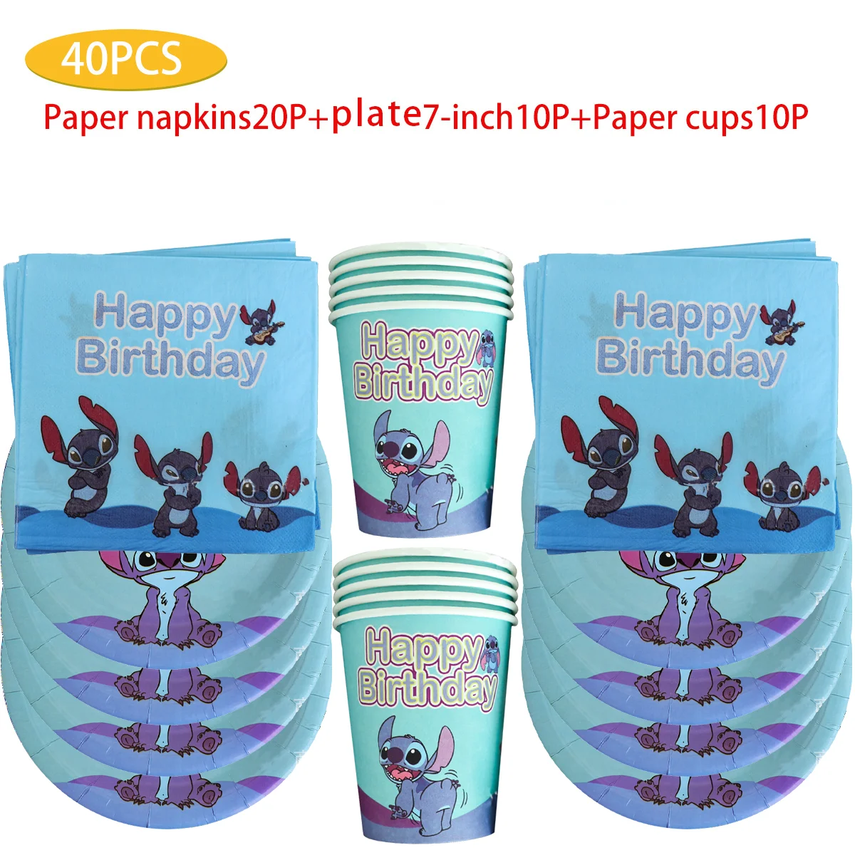 

Disney Sweet Stitch Theme Happy Birthday ecorat decoration Shower Disposable Tableware Napkin Plate Set Party Decorations