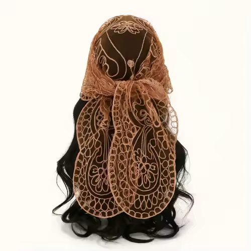 Elegant Lace Scarf Hollow Out Embroidery Foulard Bandana Solid Color Triangular Scarf Thin Vintage HandkerChiefs for Hair Woman - Image 23