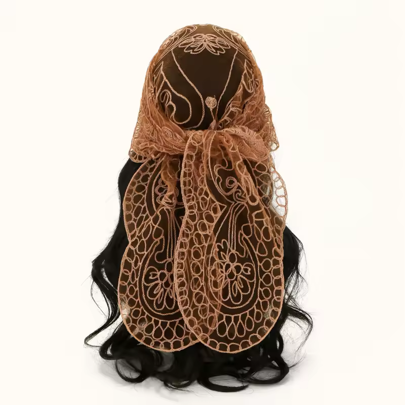 Elegant Lace Scarf Hollow Out Embroidery Foulard Bandana Solid Color Triangular Scarf Thin Vintage HandkerChiefs for Hair Woman - Image 23