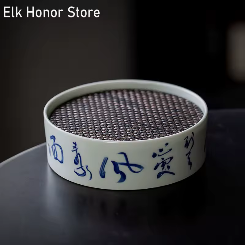 Antique Bamboo Shadow Poem Art Pot Teapot Bearing Household Ceramic Dry Soaking Platform Zen Tin Lid Trays Kung Fu Tea Ceremony