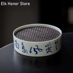 Antique Bamboo Shadow Poem Art Pot Teapot Bearing Household Ceramic Dry Soaking Platform Zen Tin Lid Trays Kung Fu Tea Ceremony