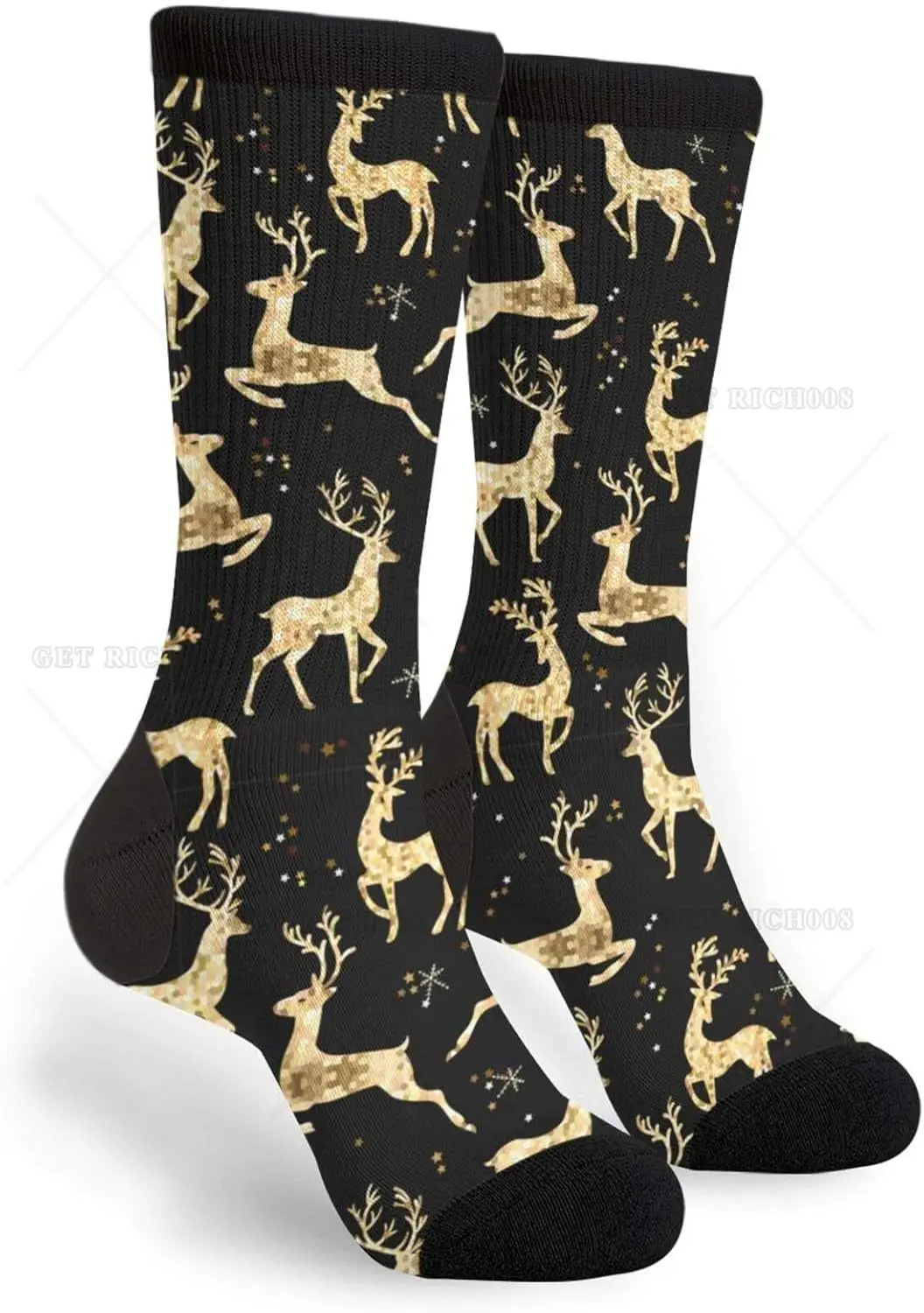 Golden Deers Middle Tube High Ankle Crew Socks Casual Mid Calf Dress Socks Long Socks for Men Women One Size