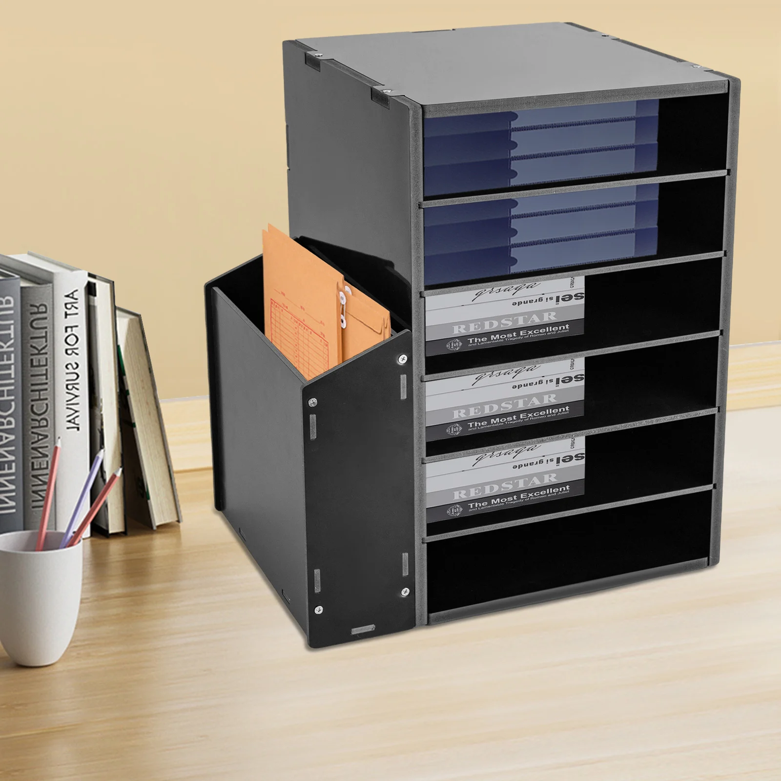 6 Tier Adjustable Countertop Mail Sorter, Literature Organization Paper Storage Slot, Office Desk File Organizer