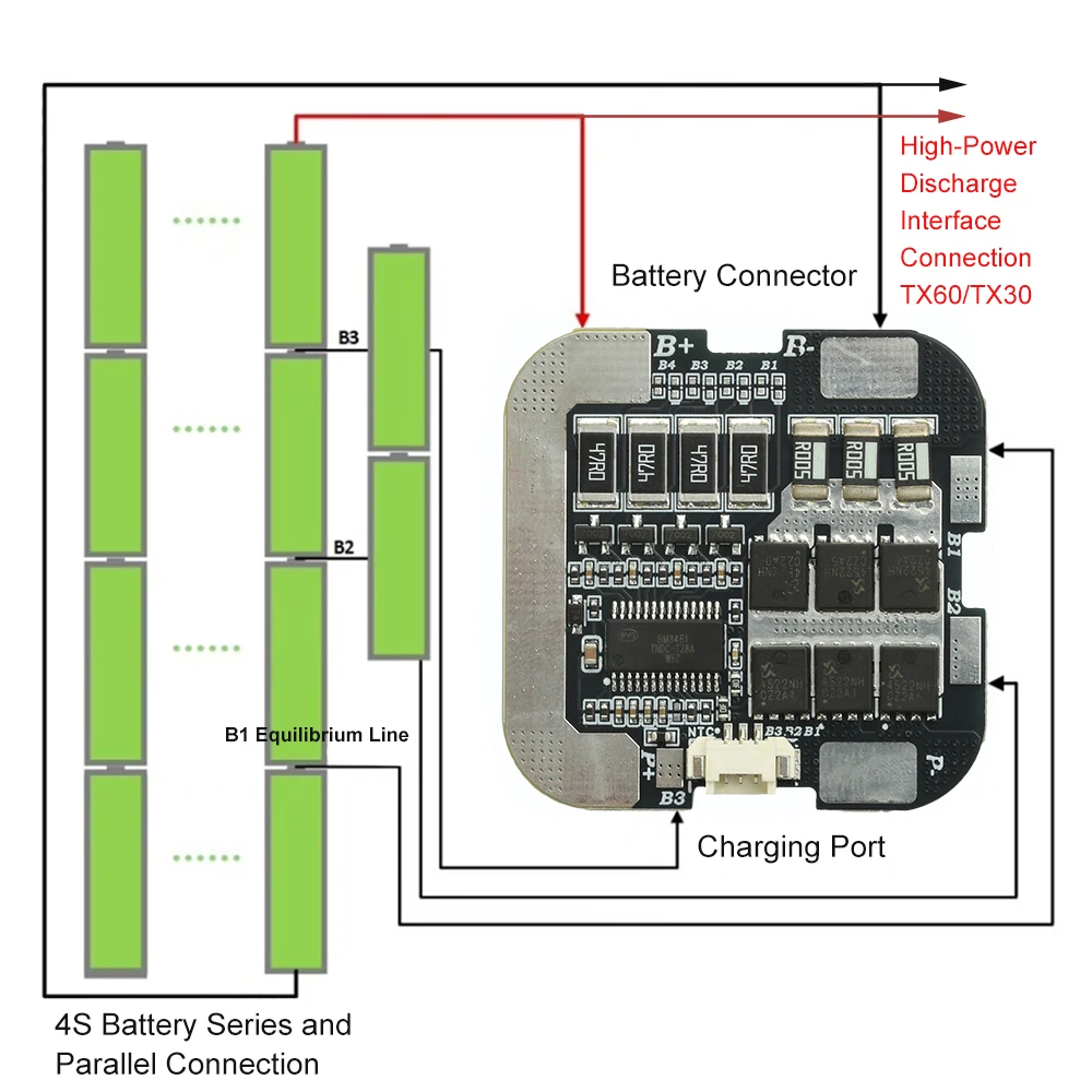 4S 60A 21700/18650 Lithium Battery Protection Board With Balancing Built-in Thermal Protection Overcharge Discharge Safety