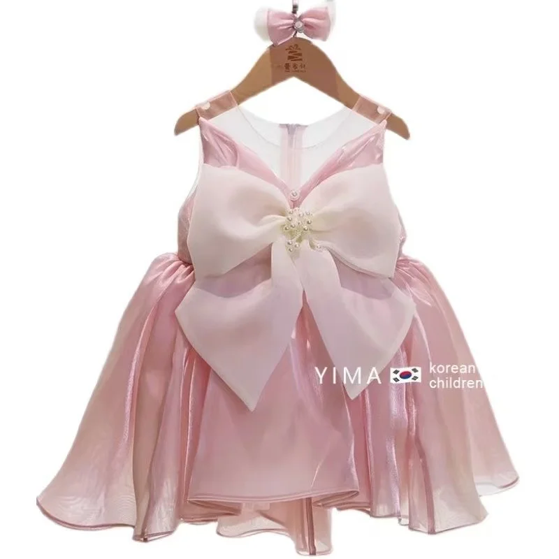 

Girl Baby Birthday Dress Princess Dress Summer Children's Western-style Bow Vest Dress Girl Fluffy Gauze Dress 80-140CM
