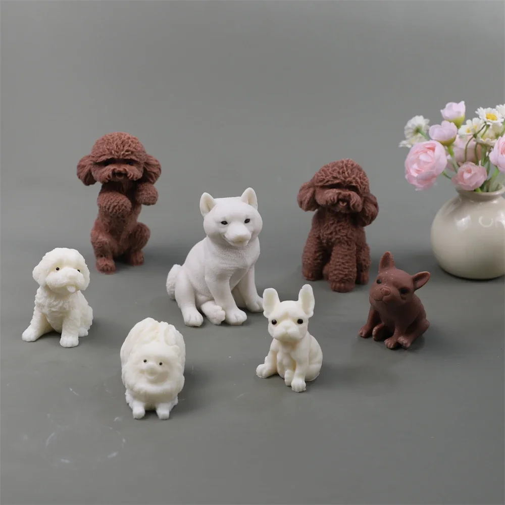 3D Poodle Teddy Shiba Inu Dog Candle Silicone Mold DIY Handmade Aromatherapy Gypsum Epoxy Resin Making Mould Puppy Candle Molds