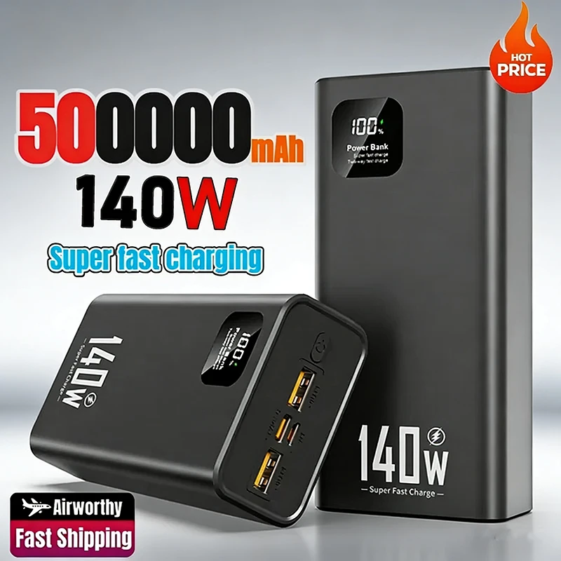 

Новый аккумулятор емкостью 500000 мАч, 140 Вт, сверхбыстрая зарядка, портативное внешнее зарядное устройство для iPhone, Huawei, Samsung, Xiaomi
