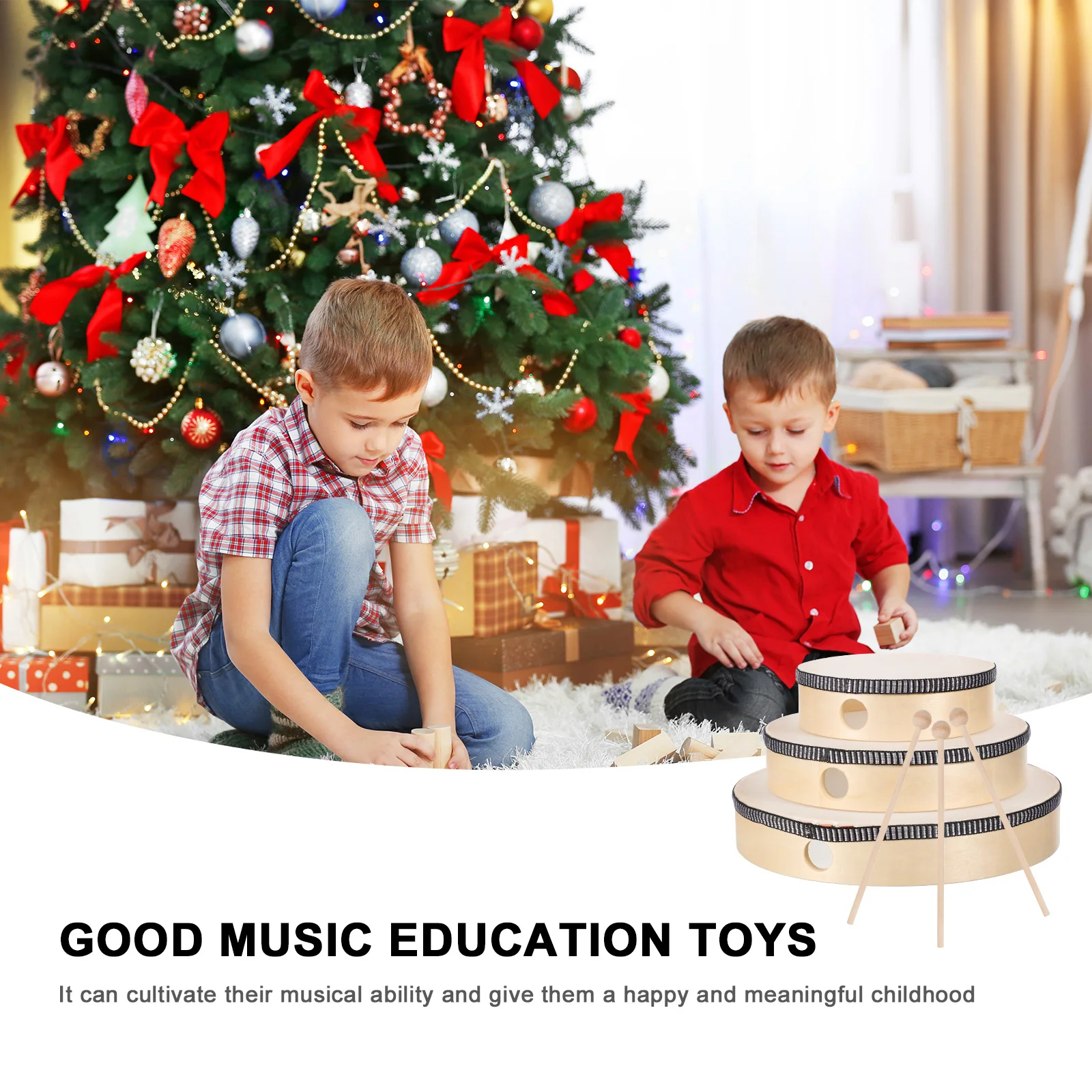 

6 Pcs Kids Hand Drum Set 6 8 10 Inch Drums Sticks Safe Durable Musical Toys Percussion Instruments Children Coordination