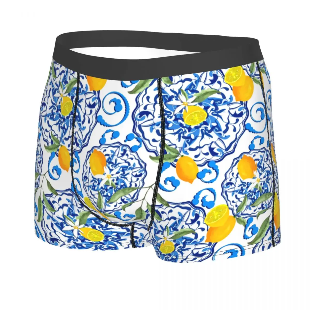 Custom Mediterranean Summer Fruit Lemons Tiles Boxers Shorts Mens Briefs Underwear Fashion Underpants