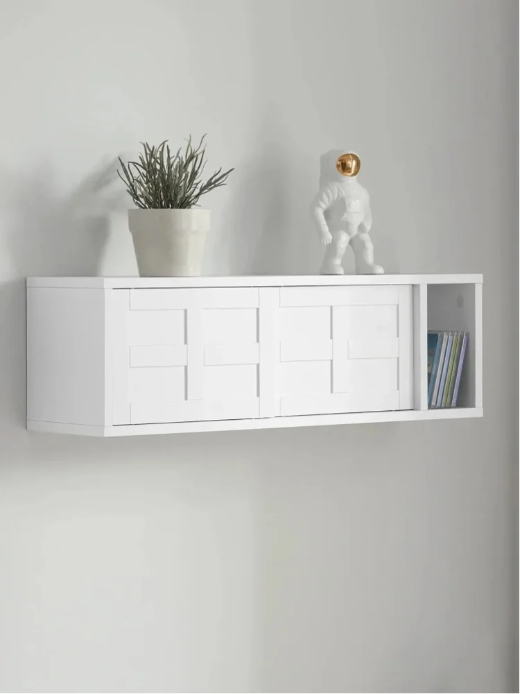SoBuy FHK18-W Wandgarderobe mit Schiebetüren und Fach Flurgarderobe Wandregal Hängeregal Garderobe weiß BHT ca.: 75x23x20cm