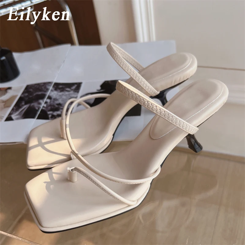 Eilyken 2024 New Summer Slipper Low Thin Heel Female Peep Toe Slides Sandal Vacation Women Flip Flops Mujer Shoes