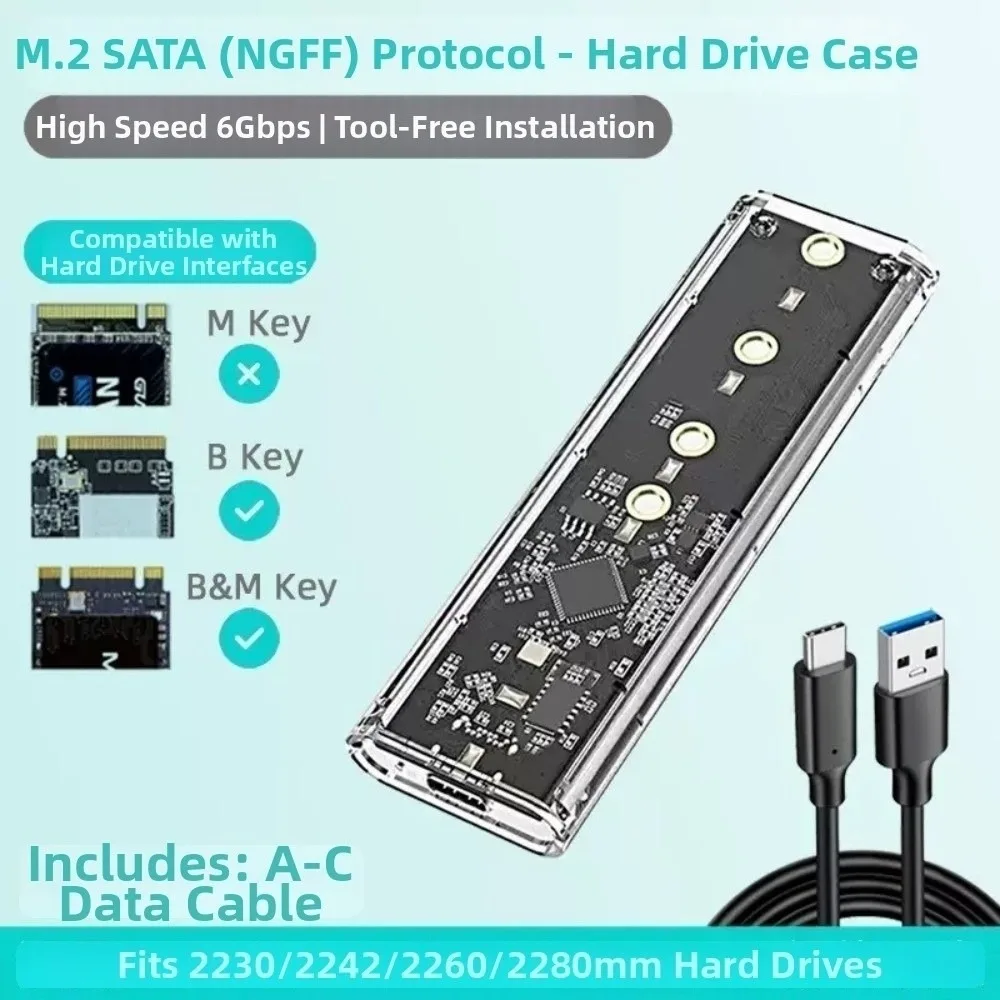 Plastic M.2 SSD Enclosure Transparent Portable NVMe SSD Enclosure SSD Adapter Plug and Play External Hard Disk Box Data Backup
