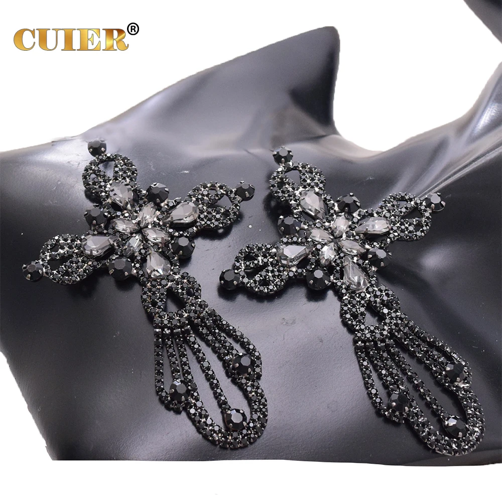 CUIER 9.7CM Exquisite Rhinestone Cross Drop Earring for Women Gift Jewelry Big Size Earrings fro Bridal