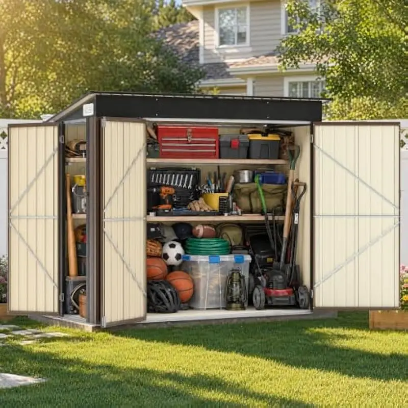 8 FT x 4 FT Weather-Resistant Metal Utility Shed with Reinforced Galvanized Frame Powder-Coated Finish Sloped Roof Drainage Syst
