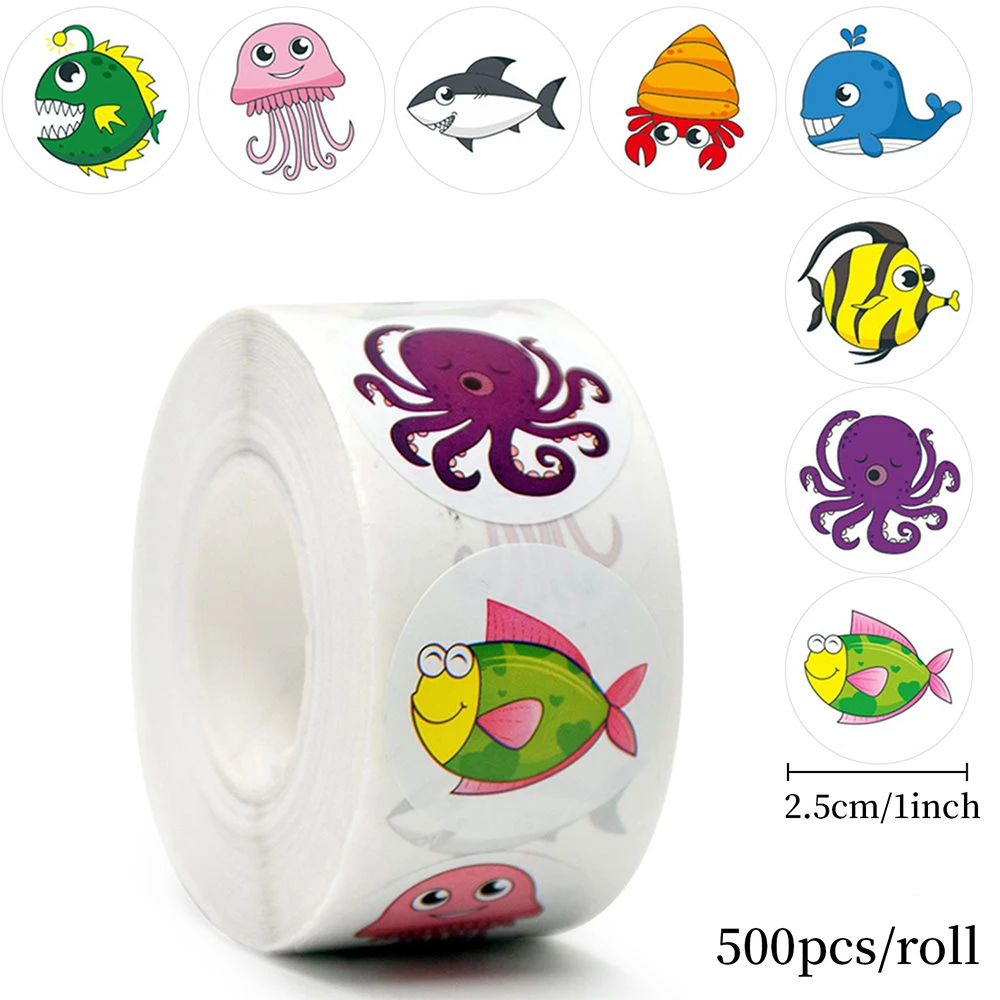 500 pz/rotolo Carino Squalo Pesce Animale Marino Adesivi di Tenuta Adesivo Del Fumetto Giocattoli Regalo Diario Bagagli Laptop Kawaii Graffiti Decal