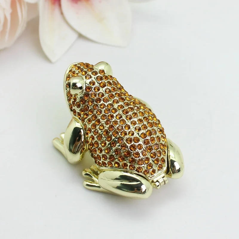 SHINNYGIFTS Crystal Jeweled Frog Trinket Box Hinged Collectible Frog Figurine Decorative Box Ring Holder Hand-Painted