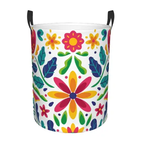Custom Mexican Flowers Laundry Hamper Large Clothes Storage Basket Toy Bin Organizer for Nursery