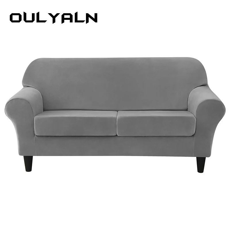 Oulylan Elastic Silver Fox Fleece Sofa Covers for Living Room Solid Color Sofa Cover Slipcover Protector 2 Seater Couch Cover