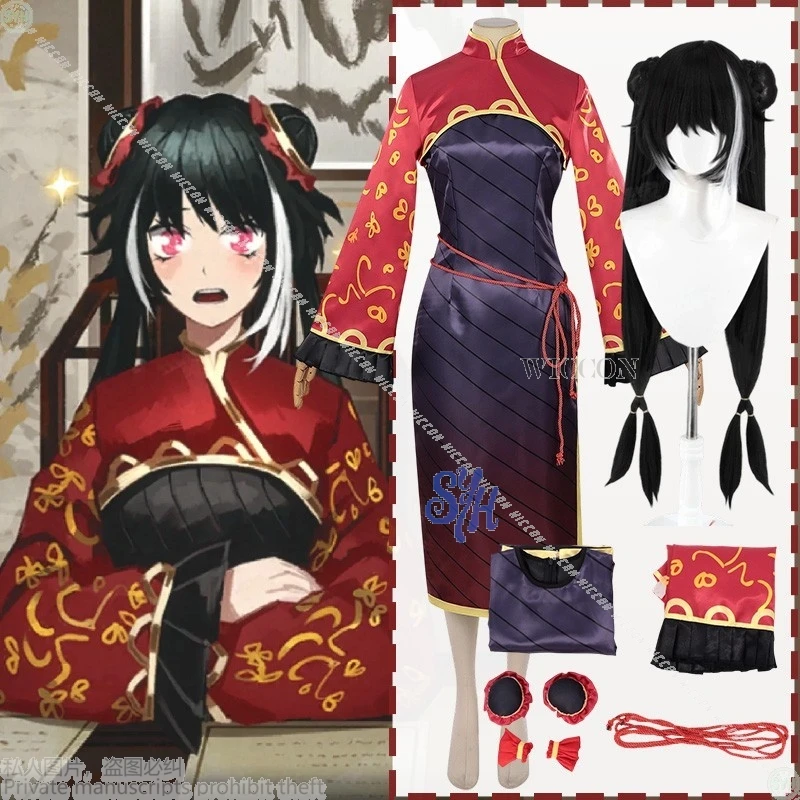

Anime Game Limbus Company Cosplay Jia Xichun Chinese Styles コスプレ Cheongsam Kawaii Jumpsuit Dress Long Wigs Halloween Party
