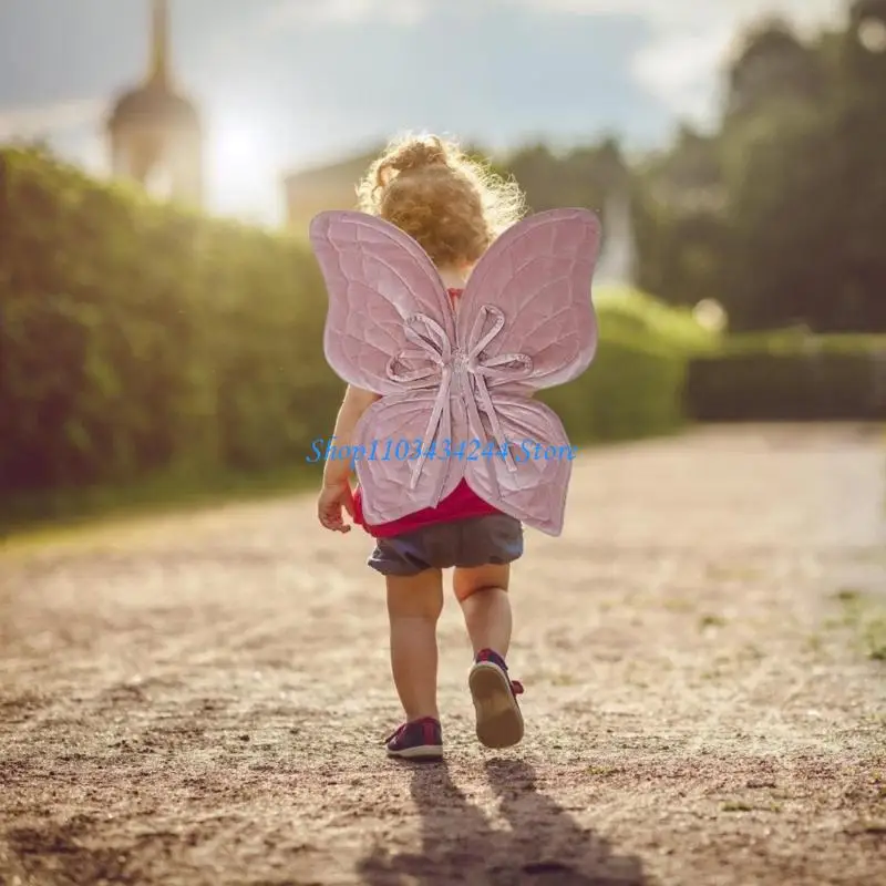 Vintage Costume Adjustable Shoulder Straps Kids Girls Butterfly Wing with Headbands Photography Props Party Favor