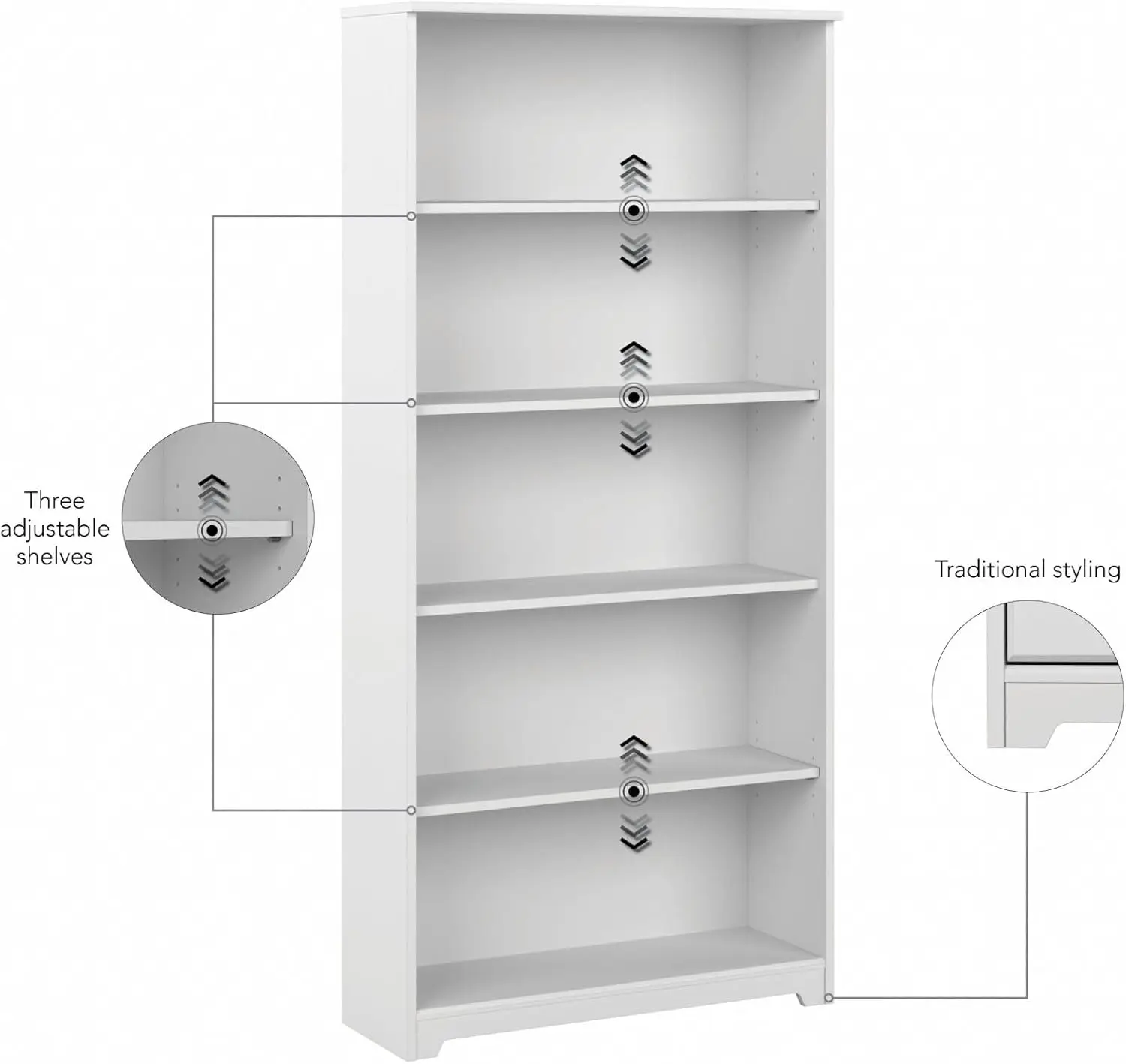 Bush Furniture Cabot Tall 5 Shelf Bookcase | Large Open Bookshelf in White | Sturdy Display Cabinet for Library, Living Room