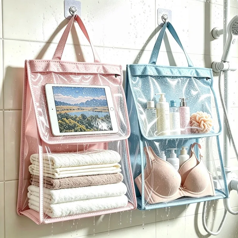 Wasserdichte Hängende Aufbewahrungstasche, Wandmontage ohne Bohren, Transparenter Kleiderorganizer mit Großer Kapazität für Badezimmer, Wohnheim und Zuhause – Detail 2