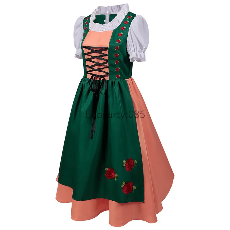 Women German Bavarian Oktoberfest Costumes Short Sleeve O-Neck Ruffled Lace Tops Sweety Dress Fashion Performance Costume