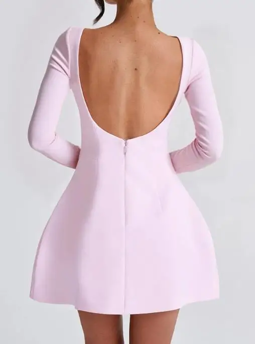 

Elegant Style Solid Color Long Sleeved Dress for Autumn and Winter 2025 Women's Fashionable and Socialite Style Backless Dress
