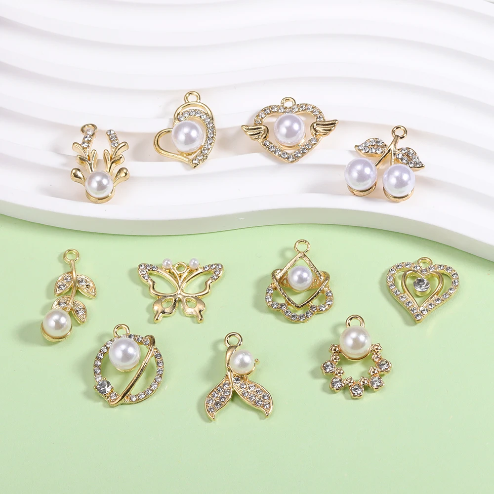 10Pcs Mixed Lovely Heart Charms Pearl Butterfly Charms for Earrings Bracelet Necklace Pendant DIY Jewelry Accessories Wholesale